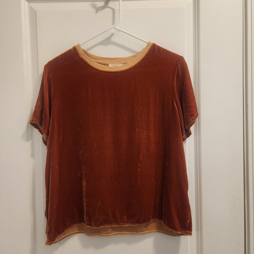 Nation LTD Velvet Silk Blend Short Sleeve Top Rust Orange Size Medium